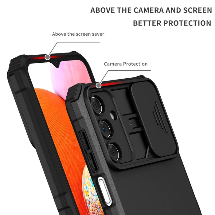 For Samsung Galaxy A15 5G Phone Case Slide Lens Protection Kickstand - Black - 3