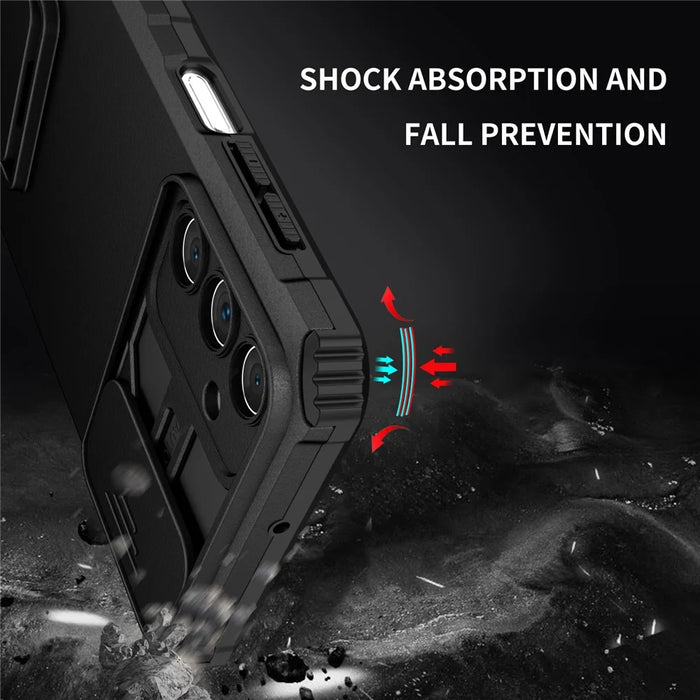 For Samsung Galaxy A15 5G Phone Case Slide Lens Protection Kickstand - Black - 4
