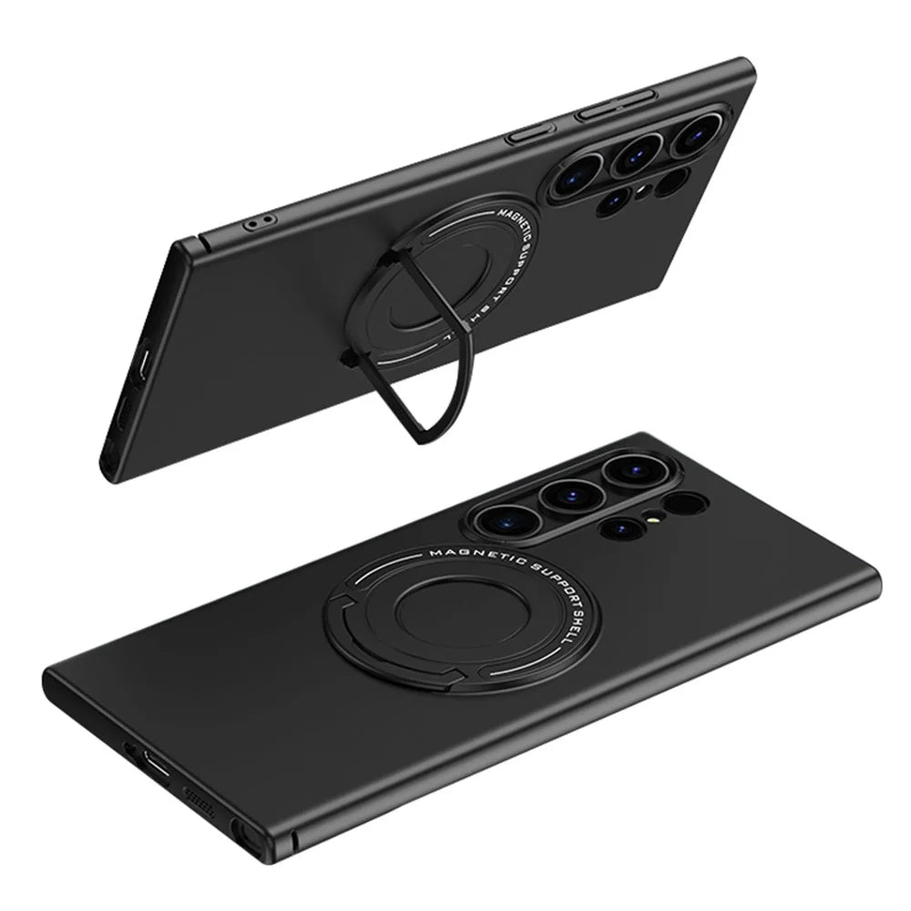 For Samsung Galaxy S24 Ultra Case Kickstand Phone Cover Magnetic Case - Black - 1