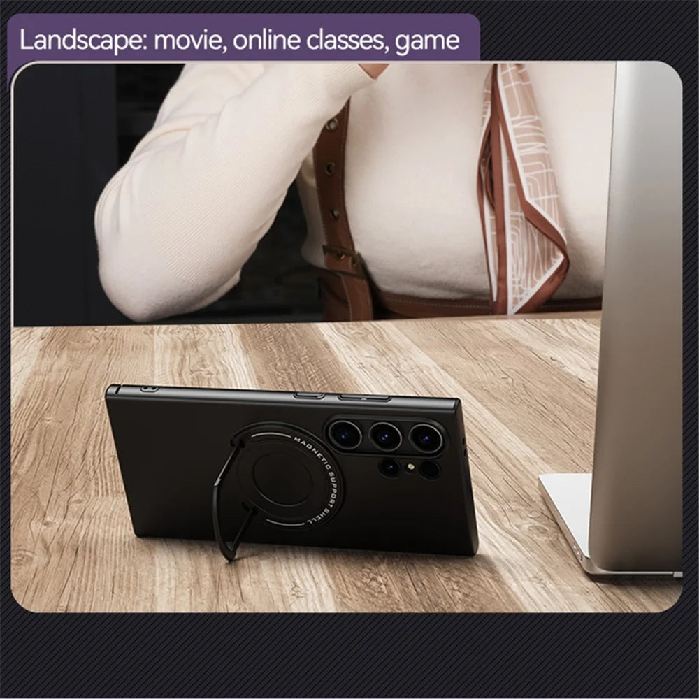 For Samsung Galaxy S24 Ultra Case Kickstand Phone Cover Magnetic Case - Black - 7