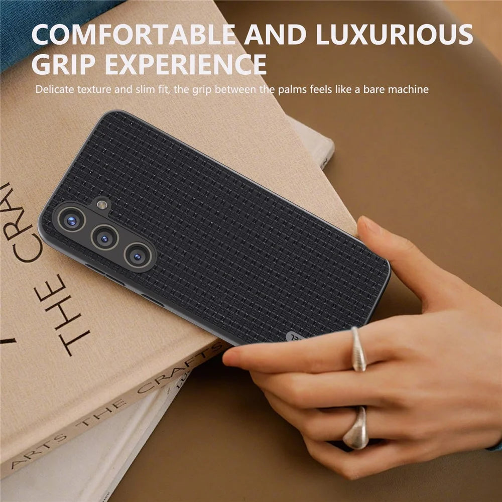 ABEEL For Samsung Galaxy S24+ Case Genuine Cow Leather Skin Phone Cover Anti-slip - Black - 2