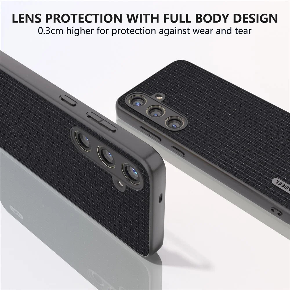 ABEEL For Samsung Galaxy S24+ Case Genuine Cow Leather Skin Phone Cover Anti-slip - Black - 4