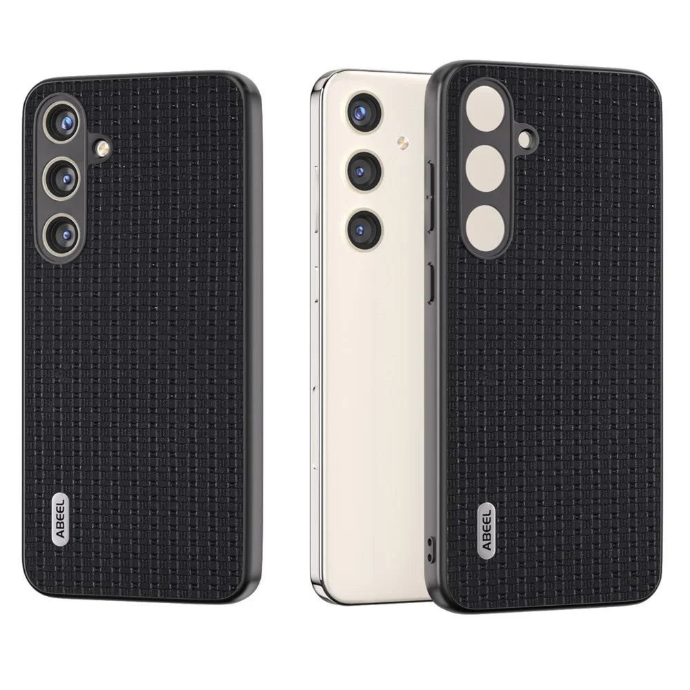 ABEEL For Samsung Galaxy S24+ Case Genuine Cow Leather Skin Phone Cover Anti-slip - Black - 6