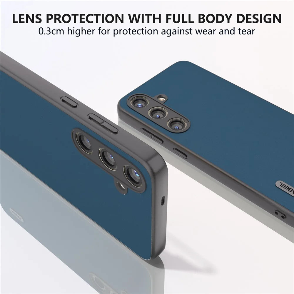 ABEEL For Samsung Galaxy S24+ Phone Case Silky Genuine Cow Leather Skin Shell - Blue - 4