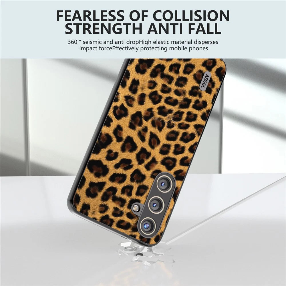 ABEEL For Samsung Galaxy S24+ Leopard Print Leather Case Anti-Scratch Cover - Gold - 2