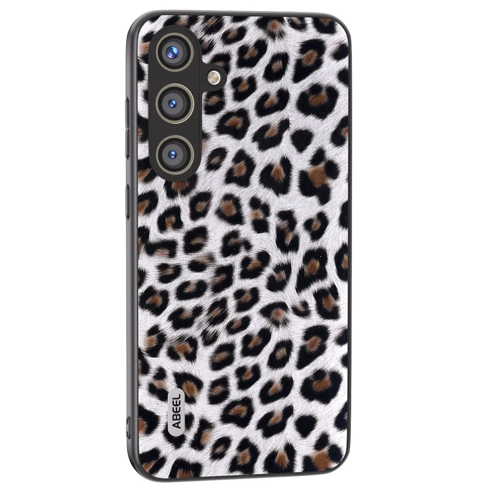 ABEEL For Samsung Galaxy S24 Case Leather Coated PC+TPU Leopard Pattern Phone Cover - Silver - 1