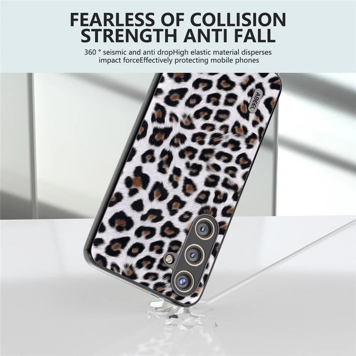 ABEEL For Samsung Galaxy S24 Case Leather Coated PC+TPU Leopard Pattern Phone Cover - Silver - 2