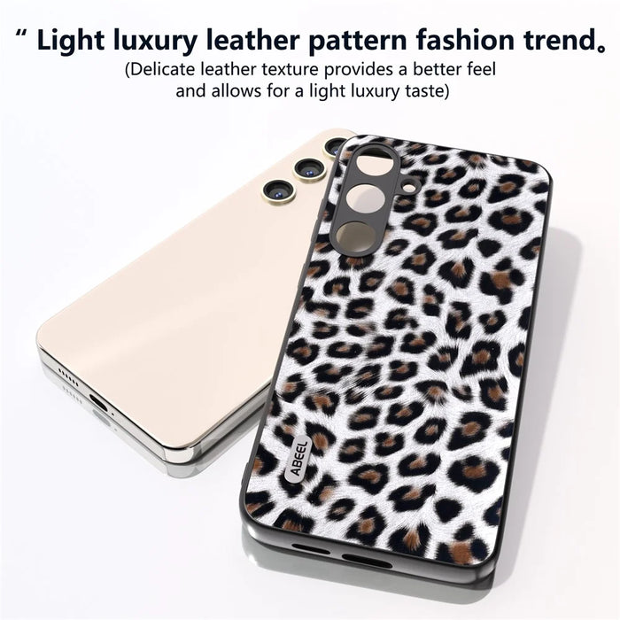 ABEEL For Samsung Galaxy S24 Case Leather Coated PC+TPU Leopard Pattern Phone Cover - Silver - 3
