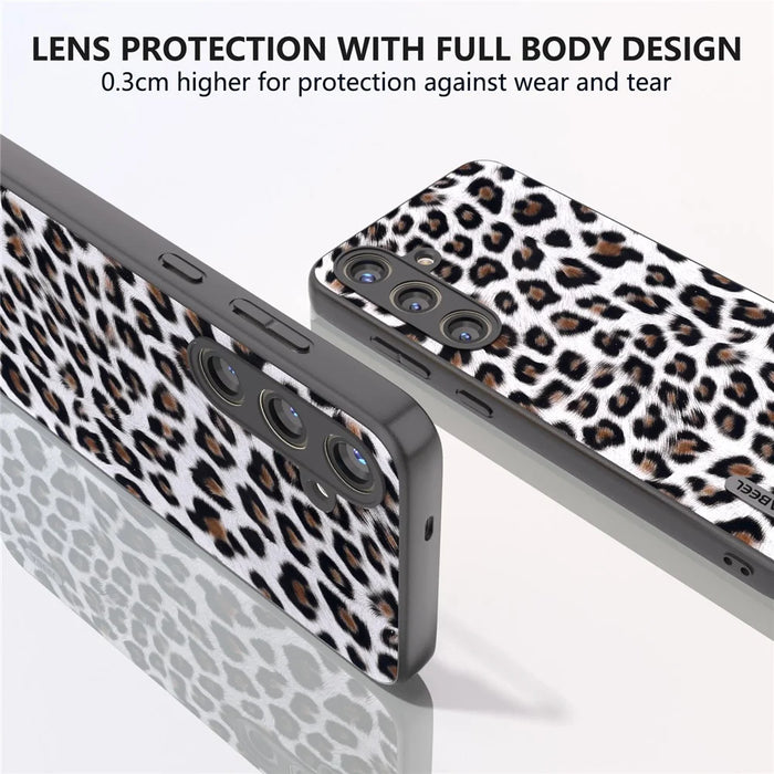 ABEEL For Samsung Galaxy S24 Case Leather Coated PC+TPU Leopard Pattern Phone Cover - Silver - 4