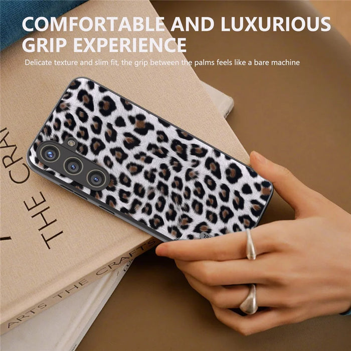 ABEEL For Samsung Galaxy S24 Case Leather Coated PC+TPU Leopard Pattern Phone Cover - Silver - 5