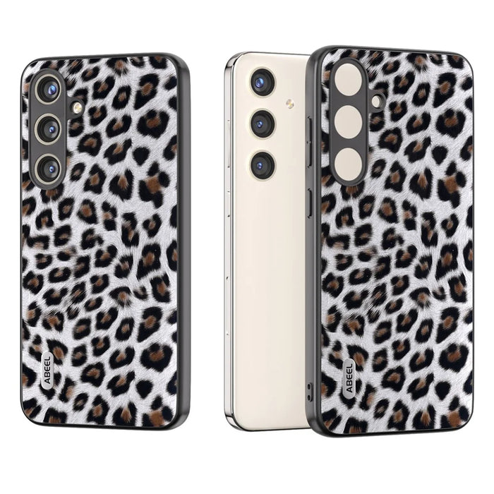 ABEEL For Samsung Galaxy S24 Case Leather Coated PC+TPU Leopard Pattern Phone Cover - Silver - 6