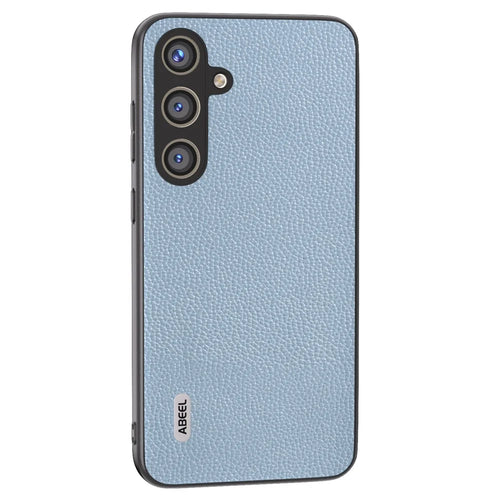 ABEEL For Samsung Galaxy S24 Case Genuine Cow Leather Litchi Texture Cover - Baby Blue - 1