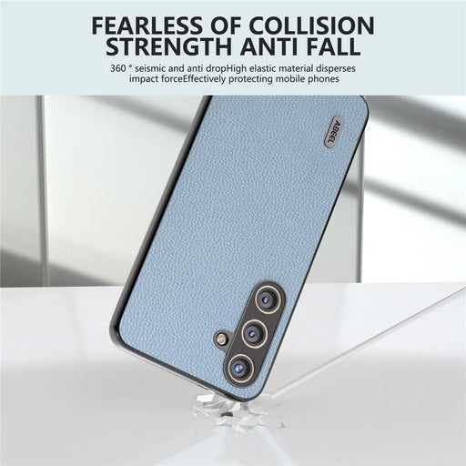 ABEEL For Samsung Galaxy S24 Case Genuine Cow Leather Litchi Texture Cover - Baby Blue - 2