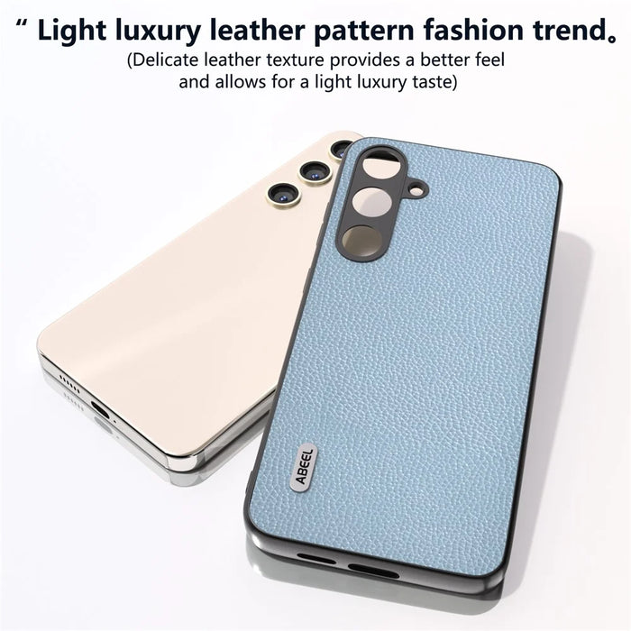 ABEEL For Samsung Galaxy S24 Case Genuine Cow Leather Litchi Texture Cover - Baby Blue - 3