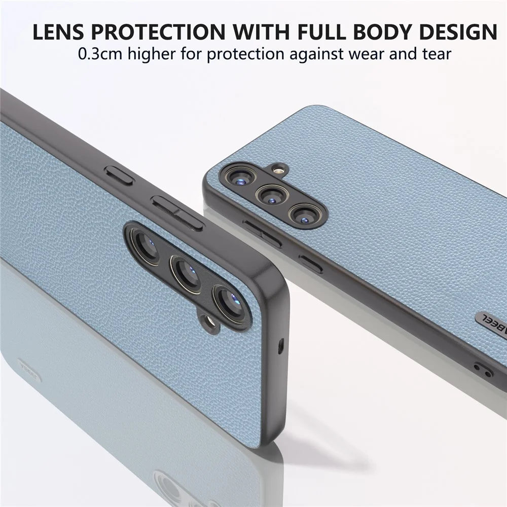 ABEEL For Samsung Galaxy S24 Case Genuine Cow Leather Litchi Texture Cover - Baby Blue - 4