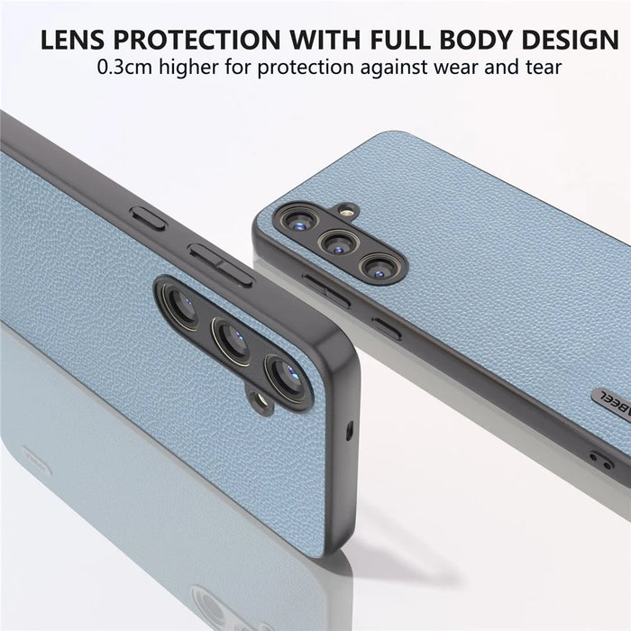 ABEEL For Samsung Galaxy S24 Case Genuine Cow Leather Litchi Texture Cover - Baby Blue - 4
