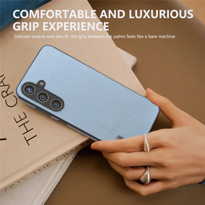 ABEEL For Samsung Galaxy S24 Case Genuine Cow Leather Litchi Texture Cover - Baby Blue - 5