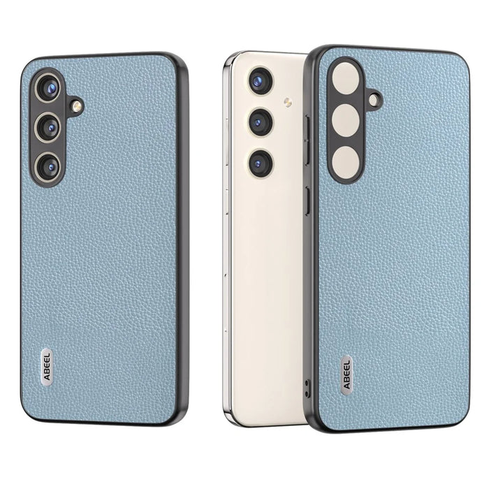ABEEL For Samsung Galaxy S24 Case Genuine Cow Leather Litchi Texture Cover - Baby Blue - 6