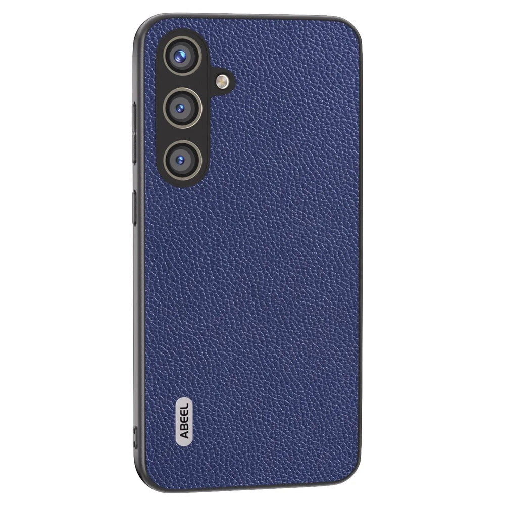 ABEEL For Samsung Galaxy S24+ Case with Litchi Texture Genuine Cow Leather Back Cover  - Blue - 1