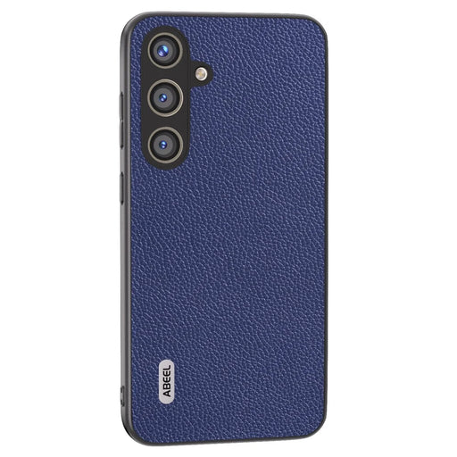 ABEEL For Samsung Galaxy S24+ Case with Litchi Texture Genuine Cow Leather Back Cover  - Blue - 1