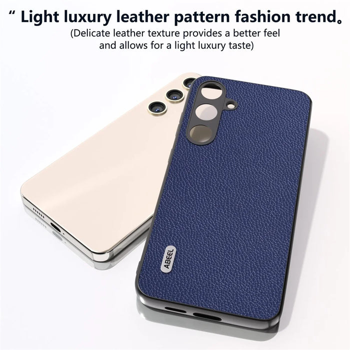 ABEEL For Samsung Galaxy S24+ Case with Litchi Texture Genuine Cow Leather Back Cover  - Blue - 3