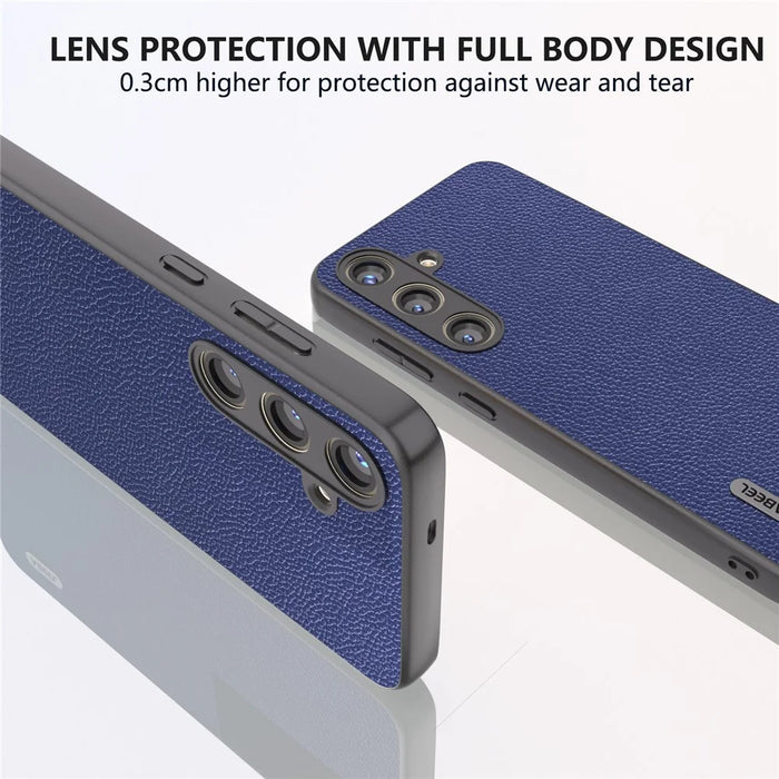 ABEEL For Samsung Galaxy S24+ Case with Litchi Texture Genuine Cow Leather Back Cover  - Blue - 4