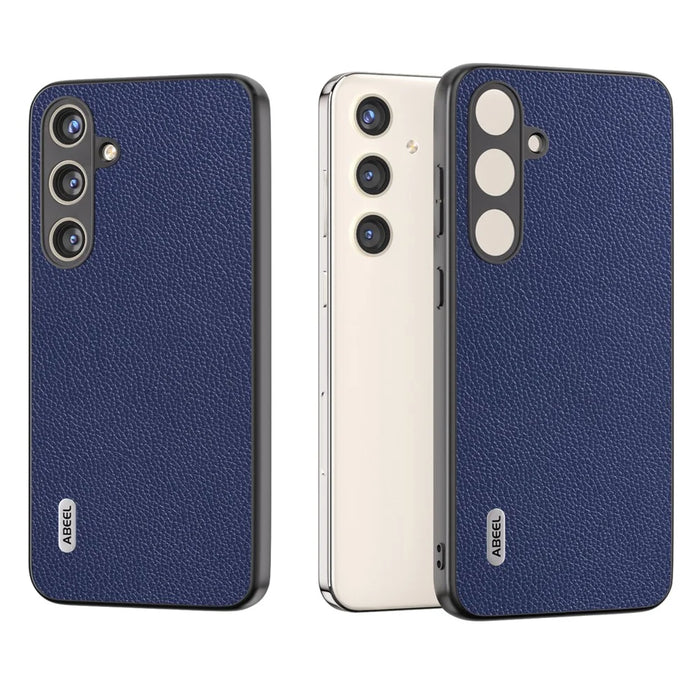 ABEEL For Samsung Galaxy S24+ Case with Litchi Texture Genuine Cow Leather Back Cover  - Blue - 6
