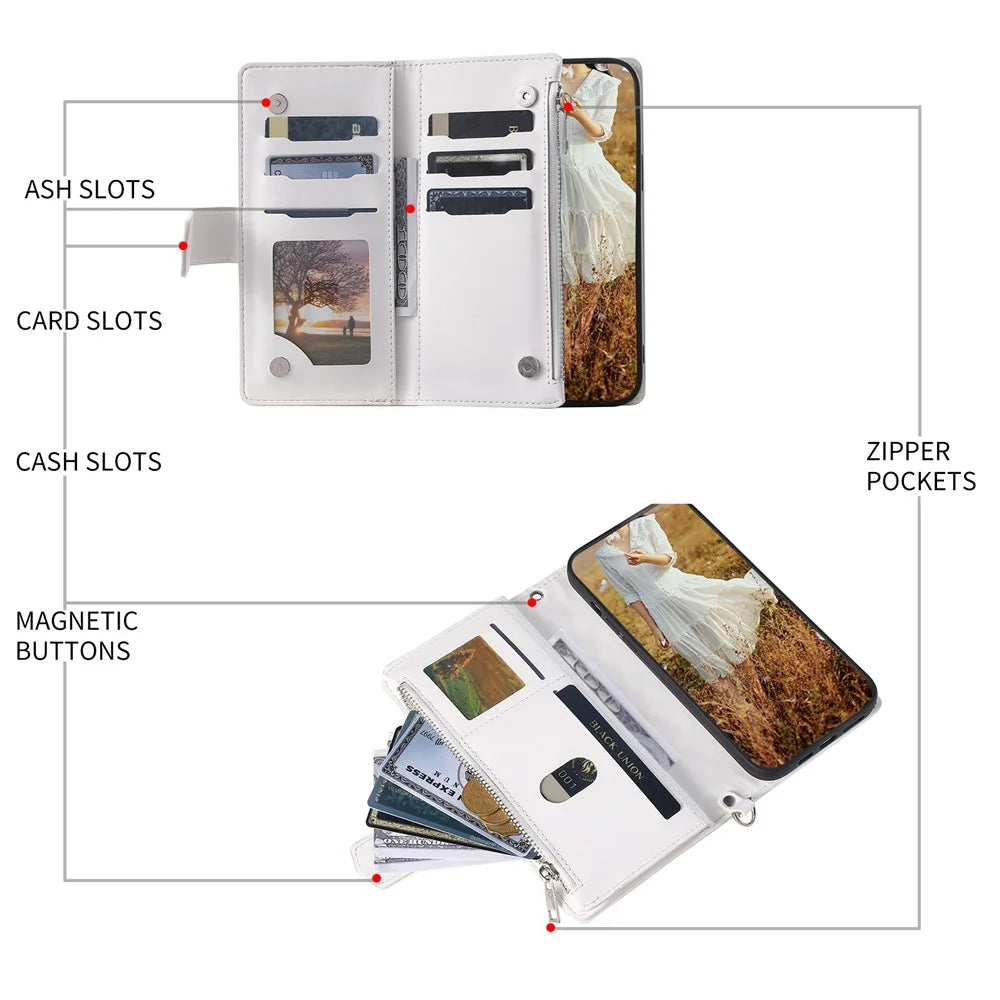 For Samsung Galaxy A55 5G Case Wallet Stand Rhombus Texture Phone Cover with Strap - White - 7