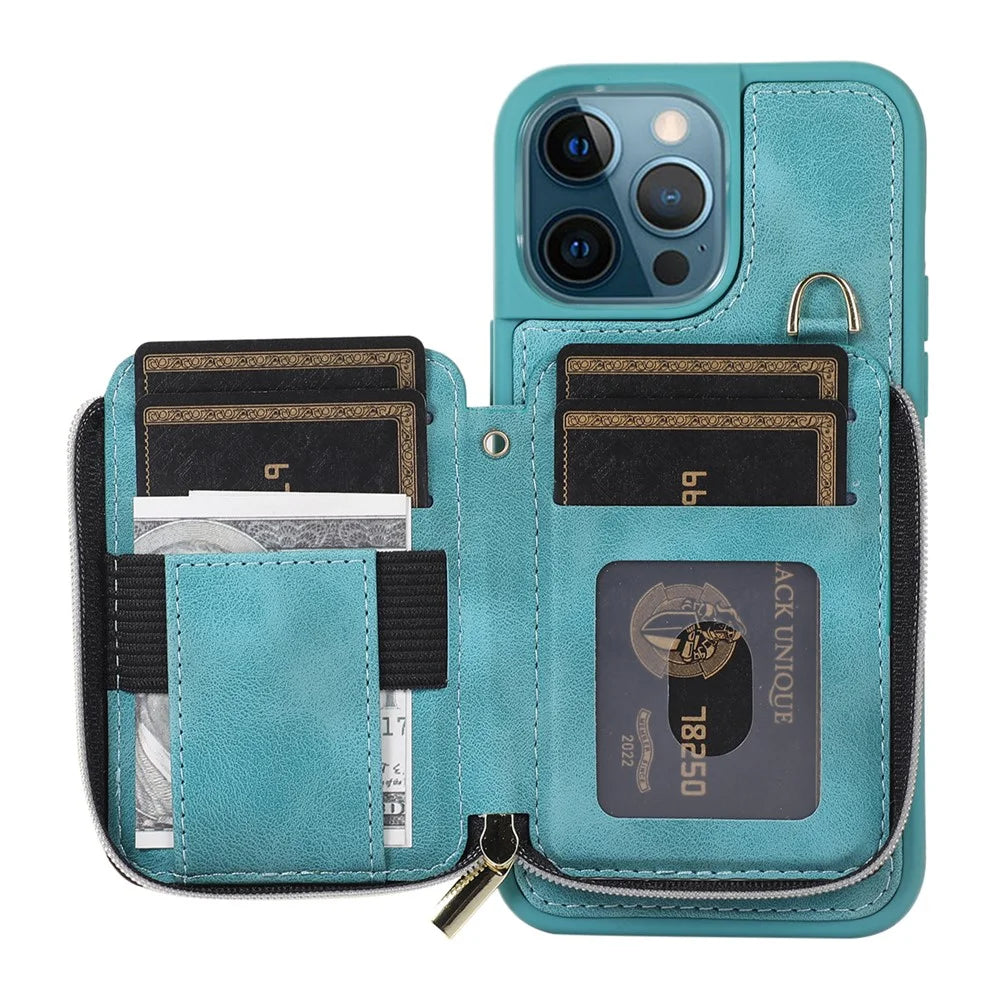 For iPhone 12 Pro Max Cell Phone Case with Strap PU Leather+TPU Kickstand Cover - Green - 2