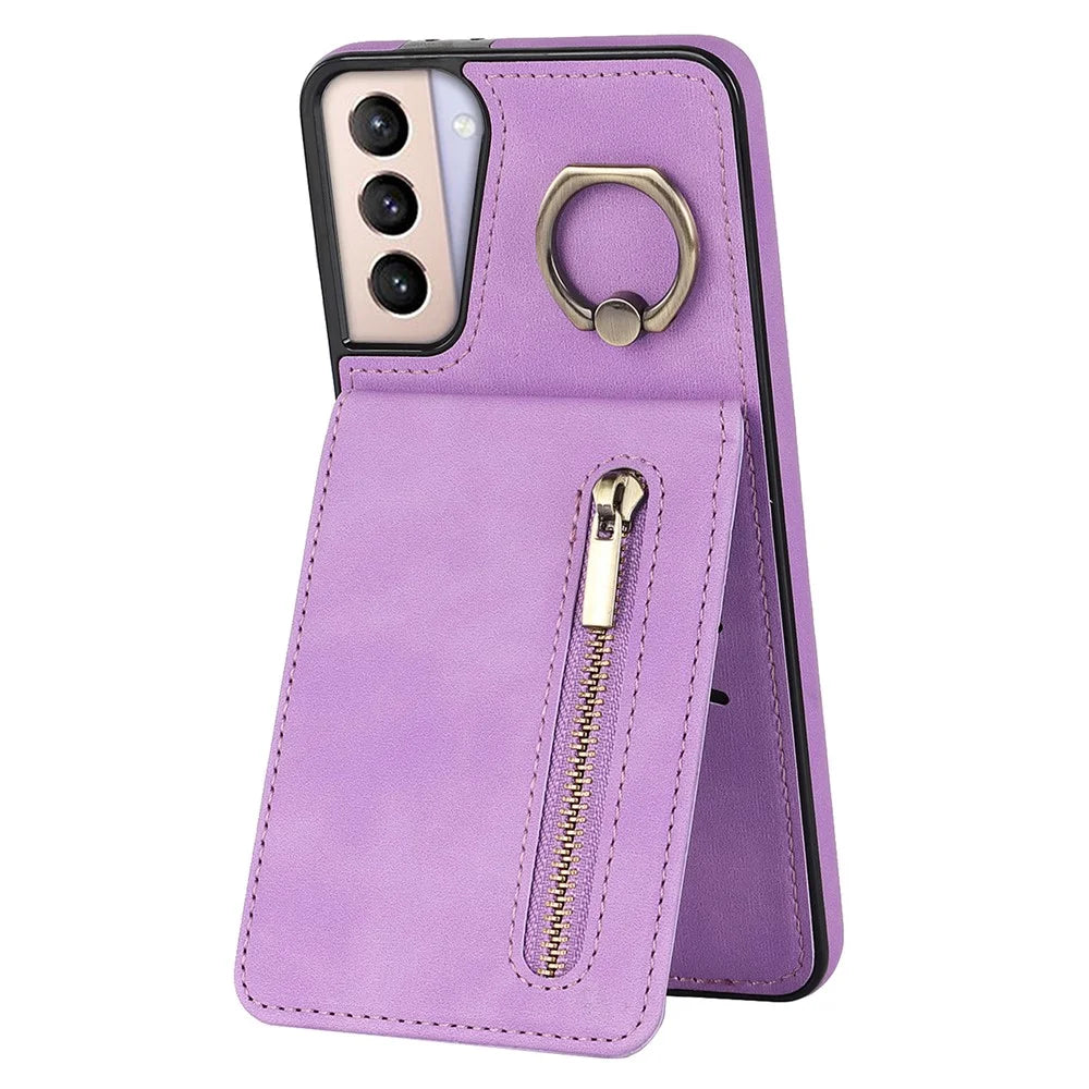 For Samsung Galaxy S21+ 5G Case RFID Blocking PU+TPU Phone Cover with Card Slots - Purple - 1