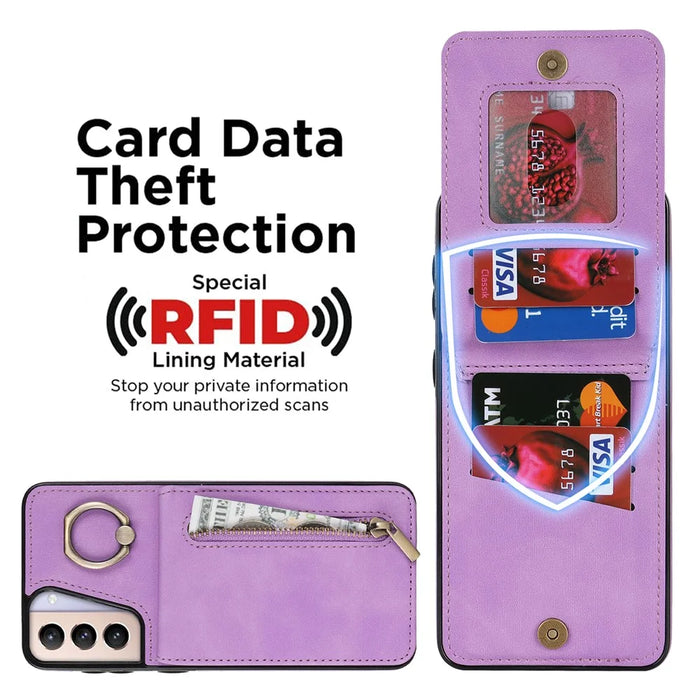 For Samsung Galaxy S21+ 5G Case RFID Blocking PU+TPU Phone Cover with Card Slots - Purple - 6