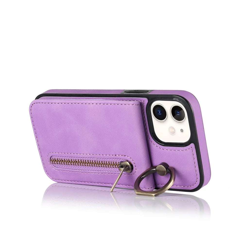 For iPhone 12 mini Cell Phone Case RFID Blocking PU+TPU Cover with Card Slots - Purple - 2