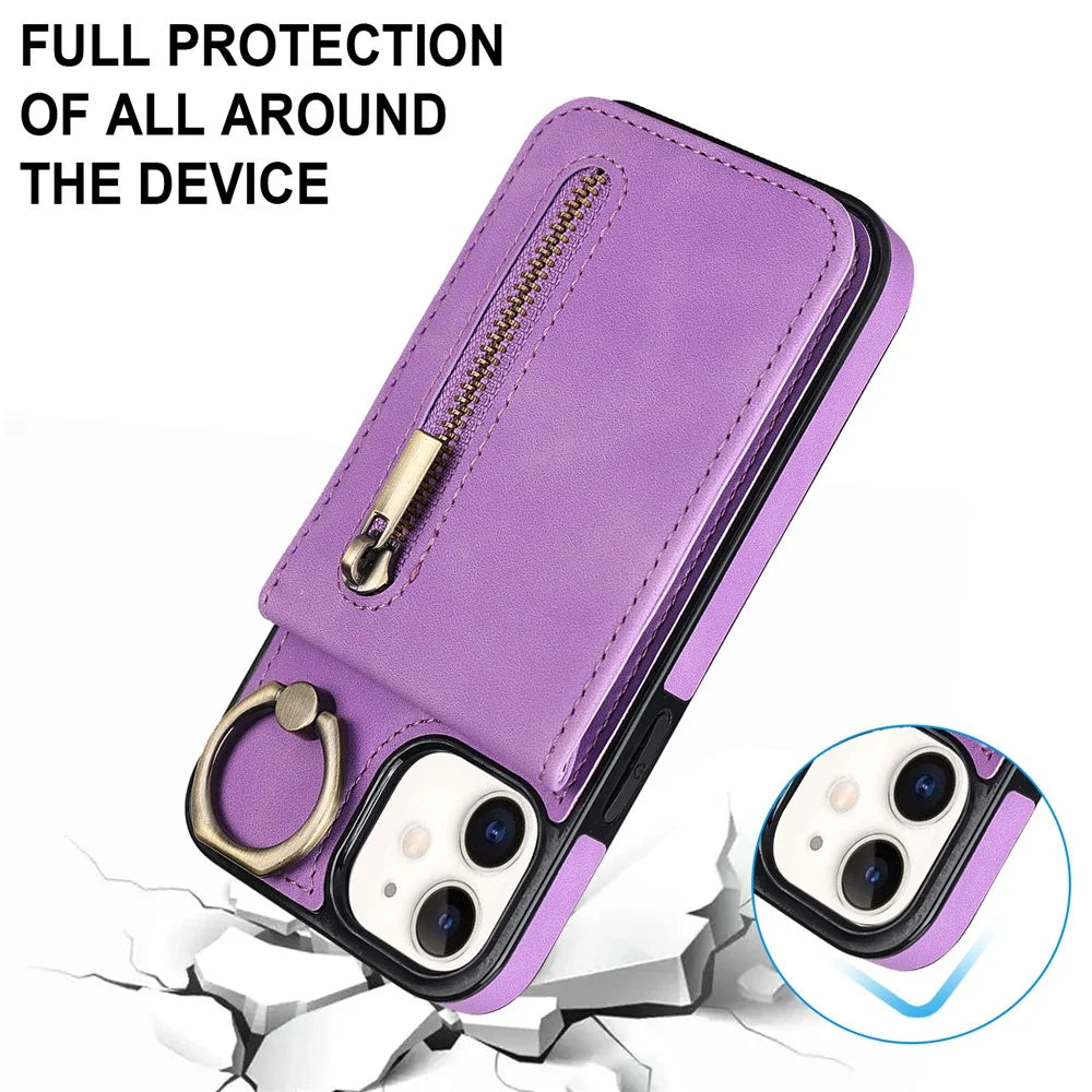 For iPhone 12 mini Cell Phone Case RFID Blocking PU+TPU Cover with Card Slots - Purple - 5