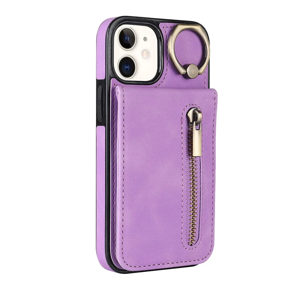 For iPhone 12 mini Cell Phone Case RFID Blocking PU+TPU Cover with Card Slots - Purple - 7