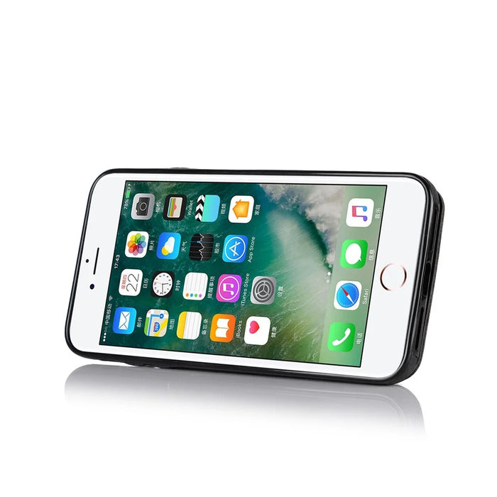 For iPhone SE (2022) / SE (2020) / 7 / 8 Cell Phone Case RFID Blocking Retro PU+TPU Cover - Black - 3