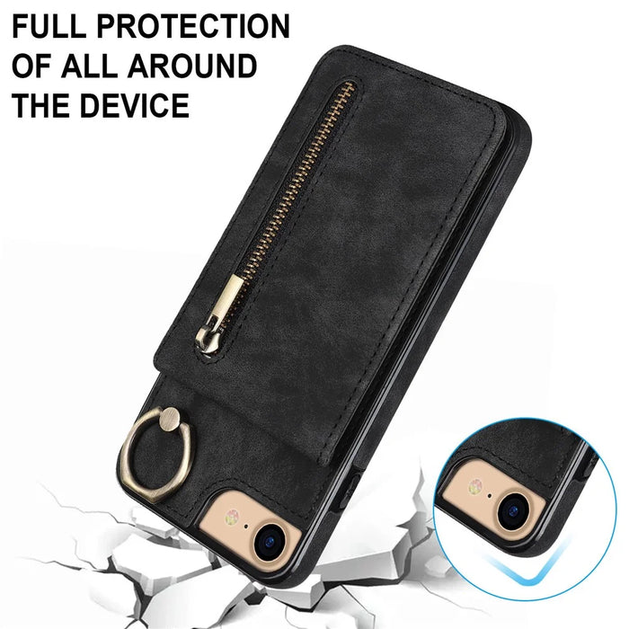 For iPhone SE (2022) / SE (2020) / 7 / 8 Cell Phone Case RFID Blocking Retro PU+TPU Cover - Black - 5