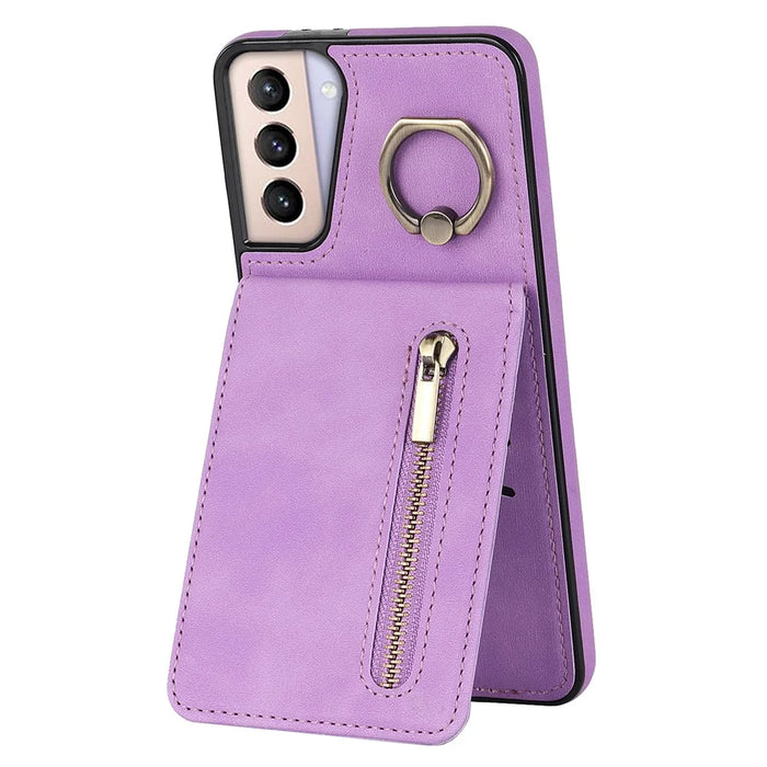 For Samsung Galaxy S21 4G / 5G RFID Blocking Cell Phone Case Card Slots PU+TPU Cover - Purple - 1