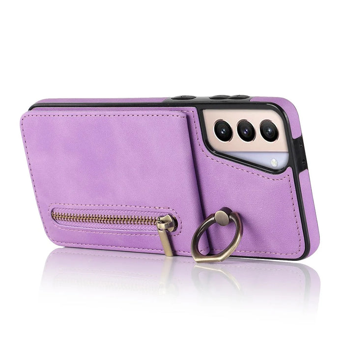 For Samsung Galaxy S21 4G / 5G RFID Blocking Cell Phone Case Card Slots PU+TPU Cover - Purple - 2