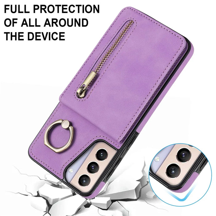 For Samsung Galaxy S21 4G / 5G RFID Blocking Cell Phone Case Card Slots PU+TPU Cover - Purple - 5