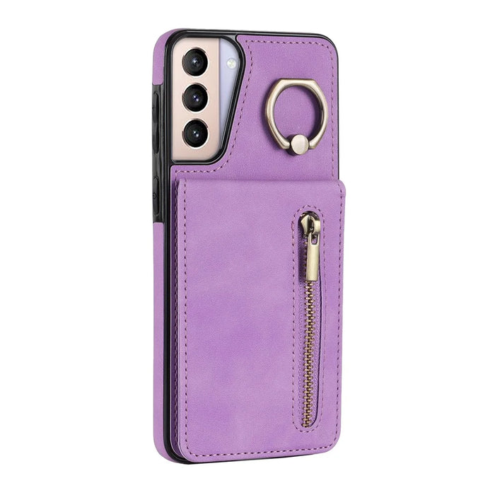 For Samsung Galaxy S21 4G / 5G RFID Blocking Cell Phone Case Card Slots PU+TPU Cover - Purple - 7