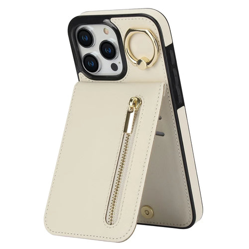 For iPhone 12  /  12 Pro Cell Phone Case Card Slots RFID Blocking PU+TPU Back Cover - Beige - 1