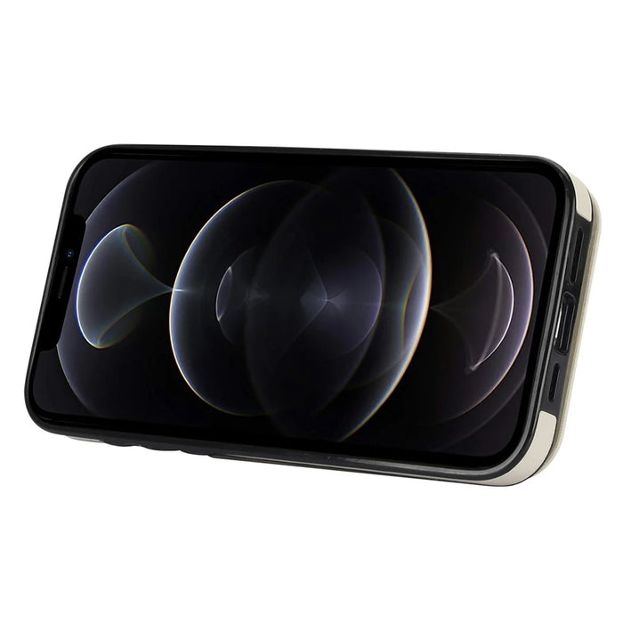 Retro Cover for iPhone 12 Pro Max , Ring Kickstand RFID Blocking PU+TPU Cell Phone Case - Beige - 2
