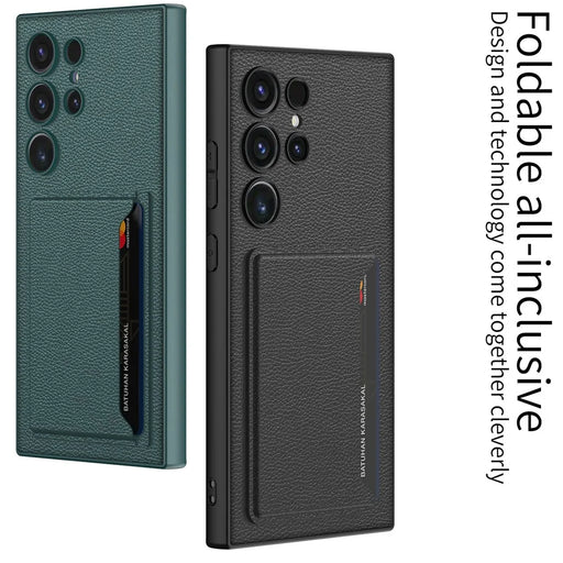 GKK For Samsung Galaxy S24 Ultra Magnetic Case PU Leather Coated PC+TPU Phone Cover with Card Slot - Midnight Green - 2