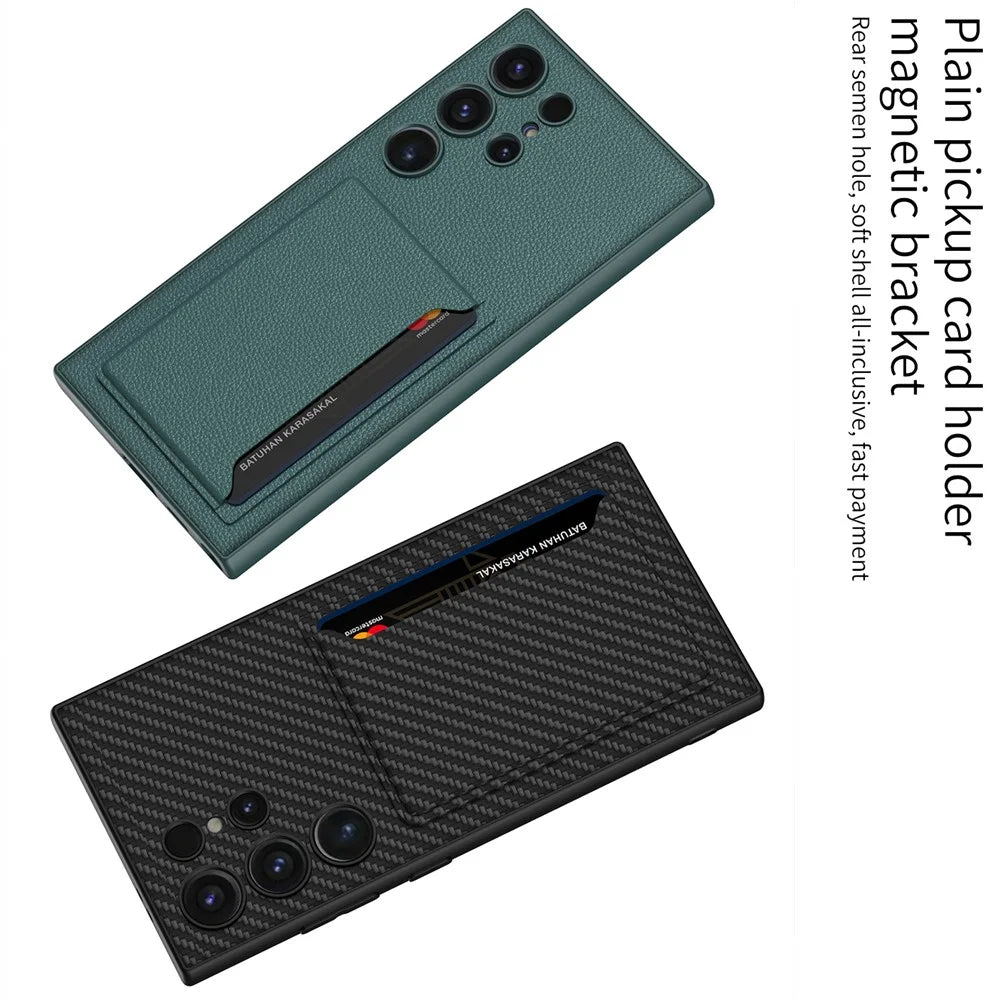 GKK For Samsung Galaxy S24 Ultra Magnetic Case PU Leather Coated PC+TPU Phone Cover with Card Slot - Midnight Green - 4