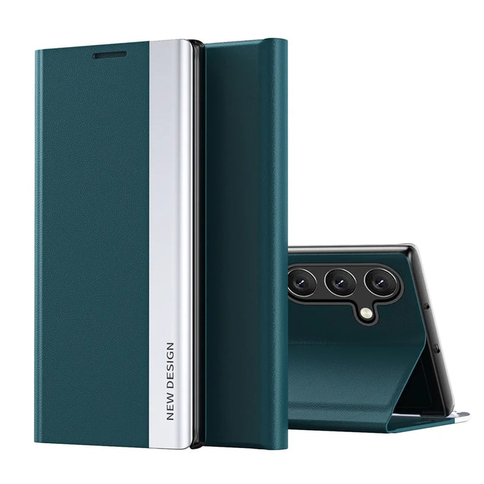 For Samsung Galaxy A35 5G Case PU Leather Flip Cover Electroplating Shockproof Case - Green - 1