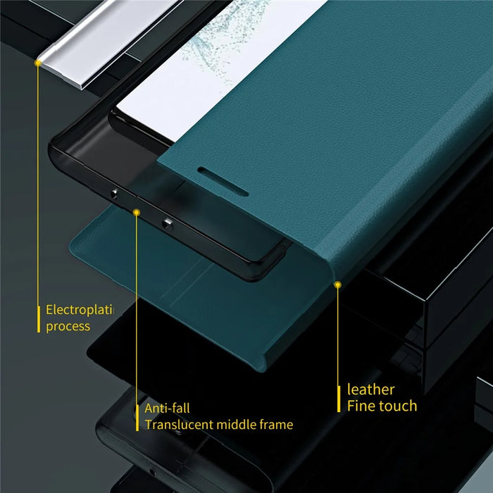 For Samsung Galaxy A35 5G Case PU Leather Flip Cover Electroplating Shockproof Case - Green - 4