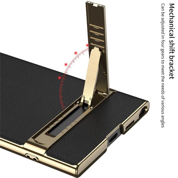 GKK For Samsung Galaxy S24 Ultra Phone Case Kickstand Electroplating Leather Back Cover - Black - 6