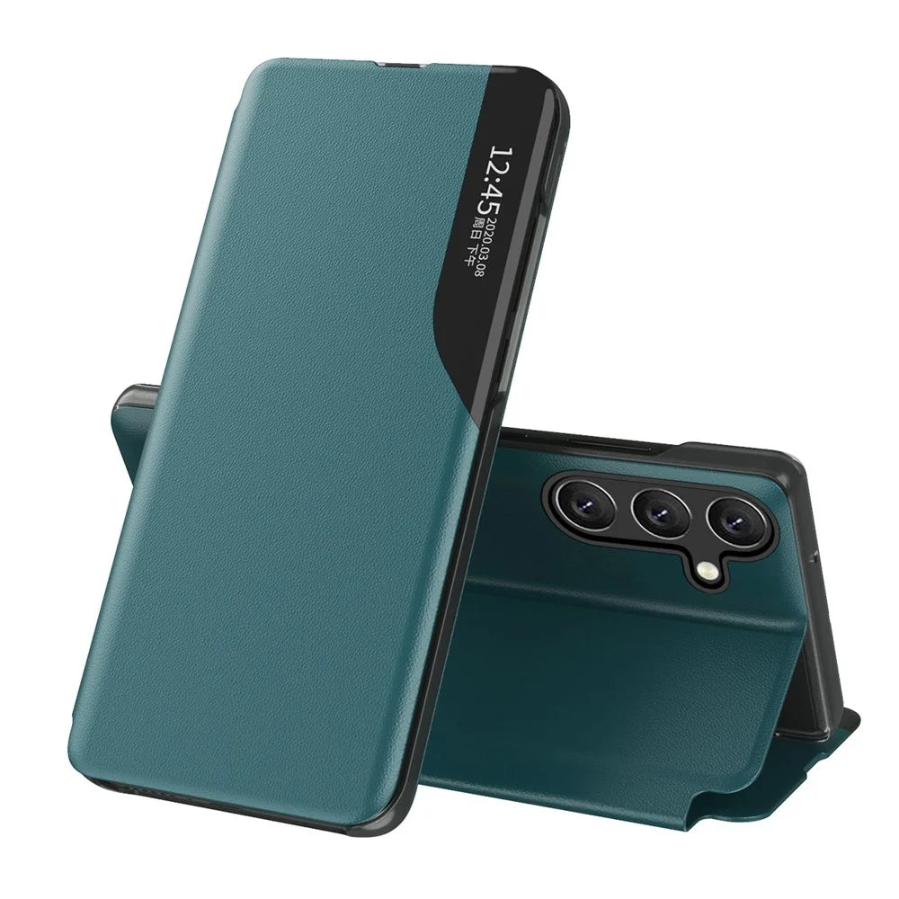 For Samsung Galaxy A35 5G Case View Window PU Leather Stand Cover - Green - 1