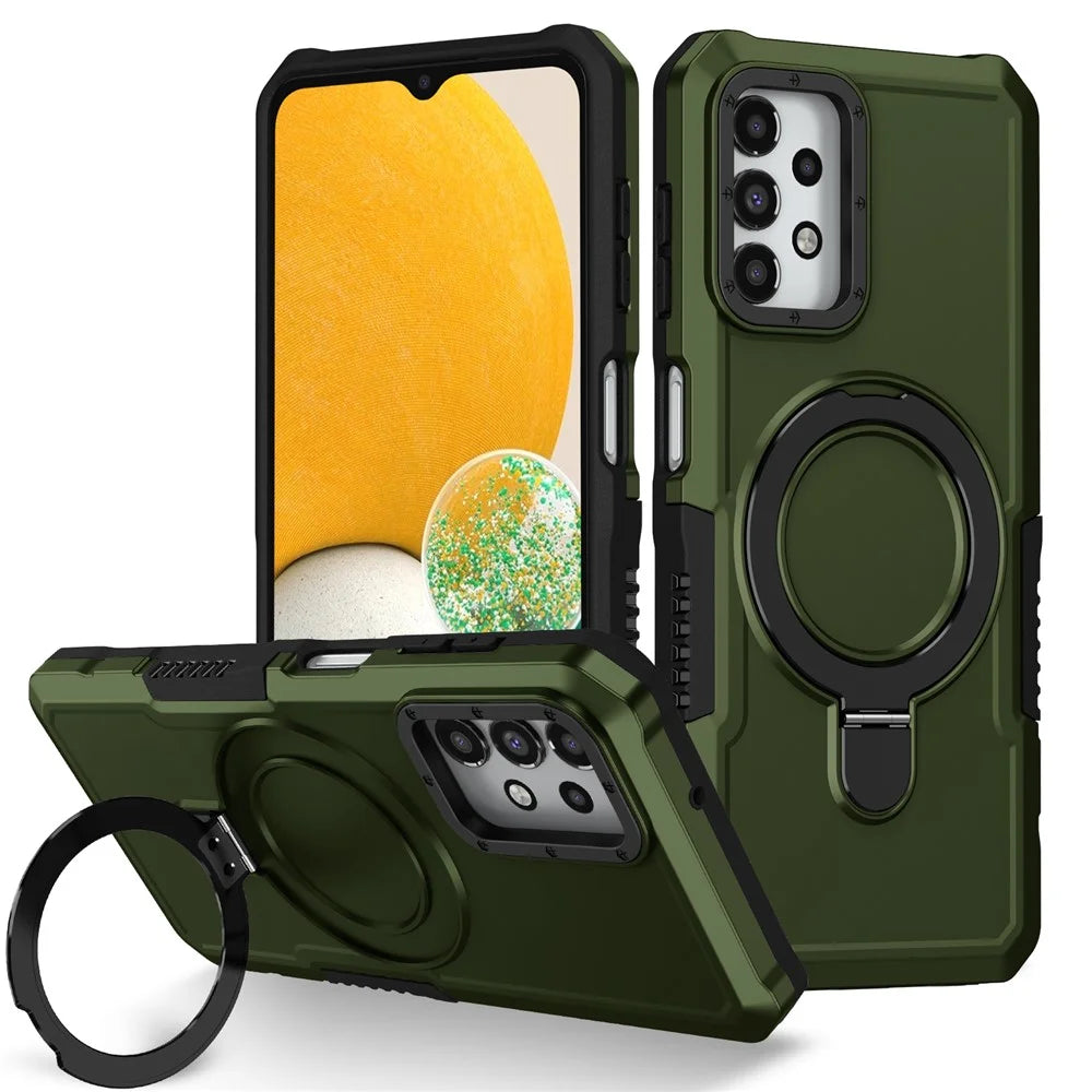 For Samsung Galaxy A13 5G / A13 4G Case Slim-Fit TPU+PC 2-in-1 Ring Kickstand Phone Back Shell - Blackish Green - 1