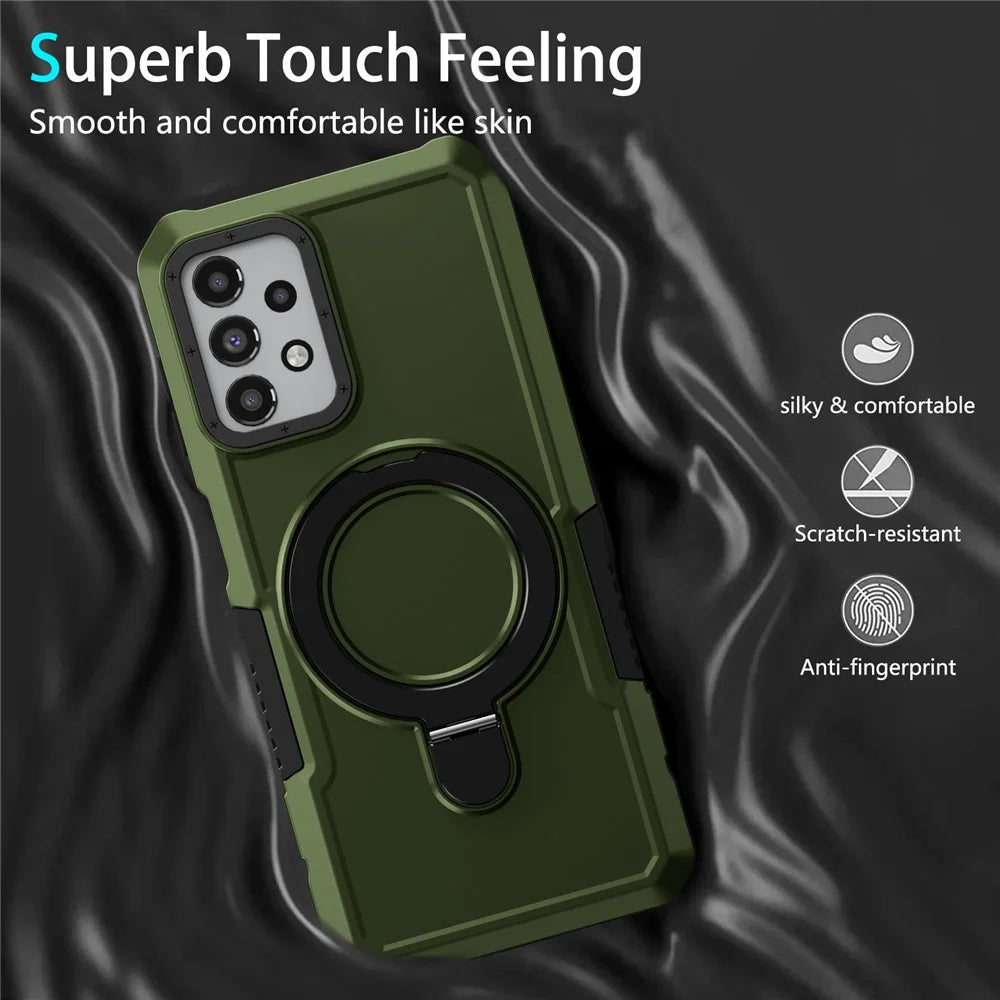 For Samsung Galaxy A13 5G / A13 4G Case Slim-Fit TPU+PC 2-in-1 Ring Kickstand Phone Back Shell - Blackish Green - 3